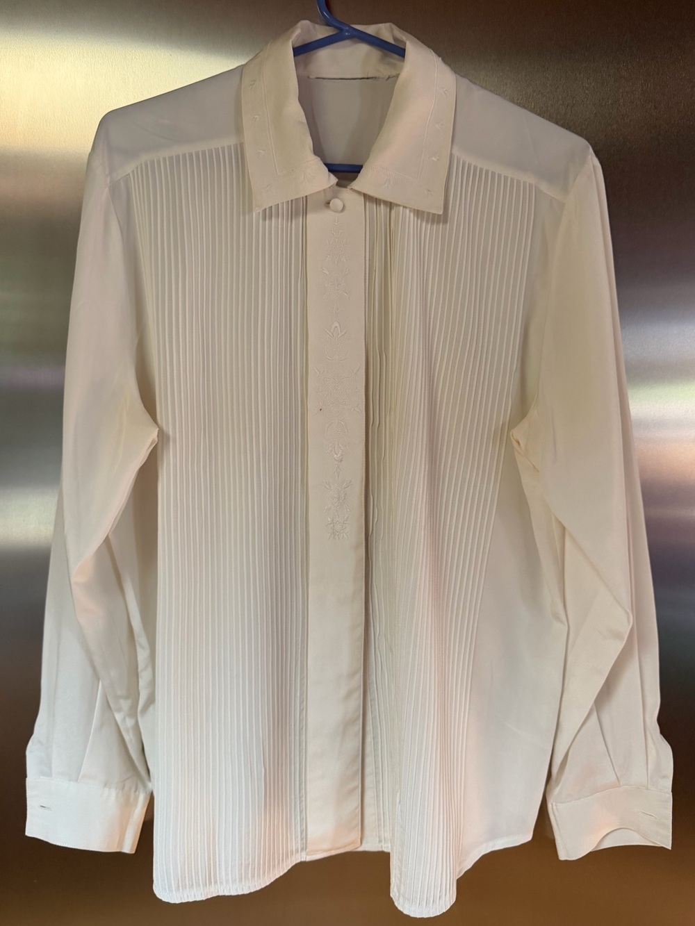 Women's Cream Button-Down Pleated Front Shirt